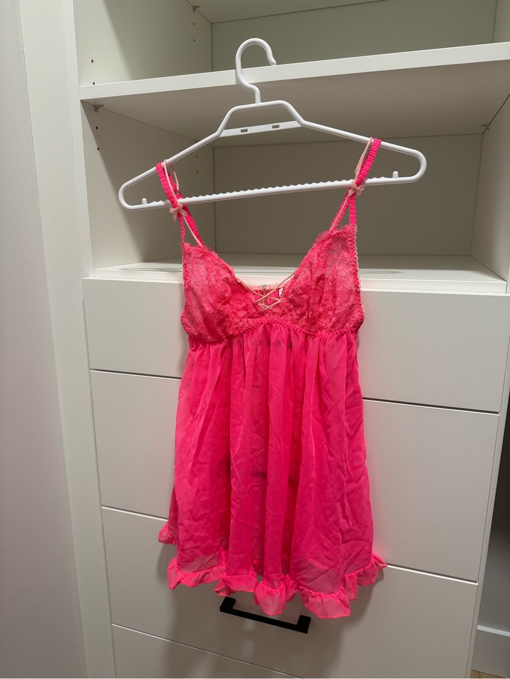 Victoria’s Secret Hot Pink Lace Babydoll Chemise Small Never Worn